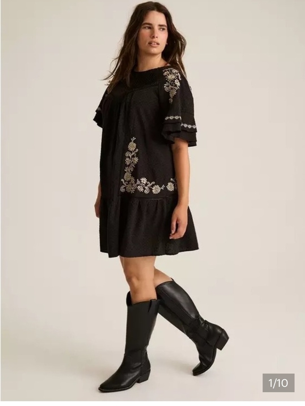 Torrid Festi Black Embroidered Short Sleeve Swing Dress - Picture 2 of 5